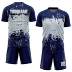 Custom Navy Silver-White Abstract Splatter Grunge Art Sports Sublimation Soccer Uniform Jersey