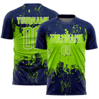 Custom Navy Neon Green-White Abstract Splatter Grunge Art Sports Sublimation Soccer Uniform Jersey