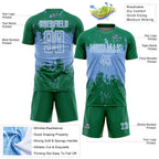 Custom Kelly Green Light Blue-White Abstract Splatter Grunge Art Sports Sublimation Soccer Uniform Jersey