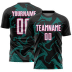 Custom Black White Aqua-Pink Curve Lines Sports Sublimation Soccer Uniform Jersey