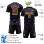 Custom Black Purple-Yellow Curve Lines Sports Sublimation Soccer Uniform Jersey