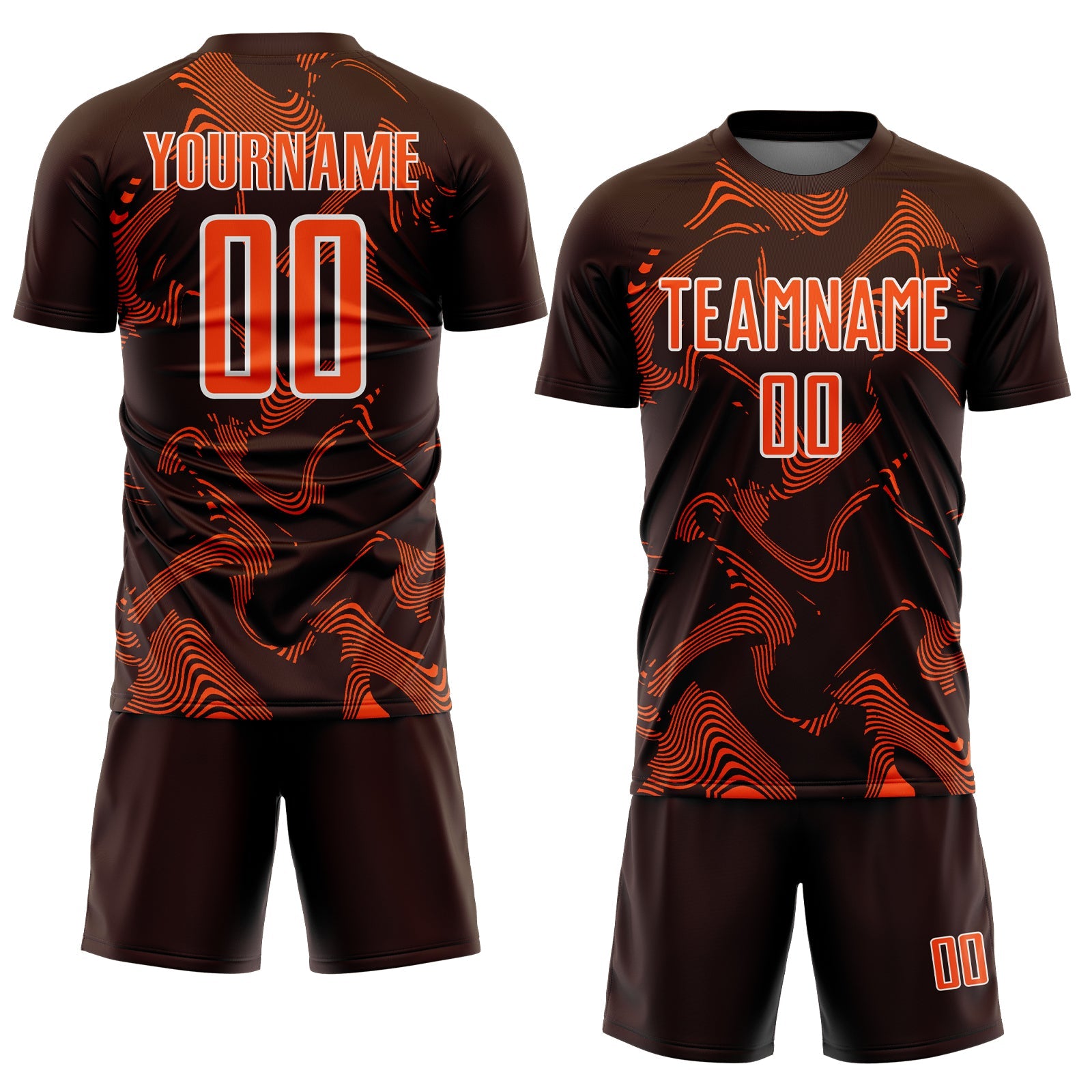Custom Brown Orange-White Curve Lines Sports Sublimation Soccer Uniform Jersey