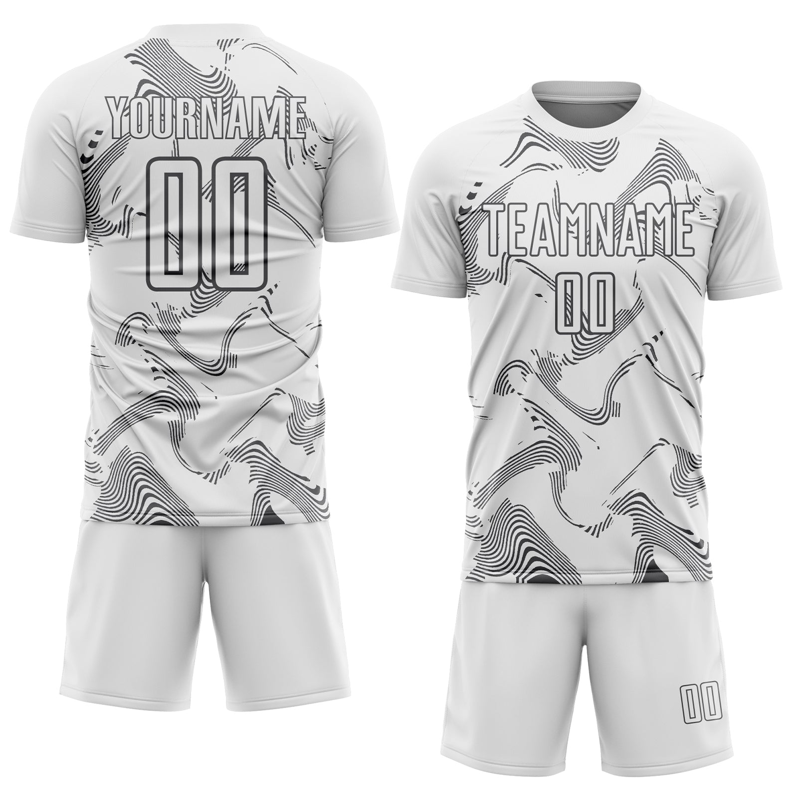 Custom White Steel Gray Curve Lines Sports Sublimation Soccer Uniform Jersey