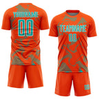 Custom Orange Aqua-White Curve Lines Sports Sublimation Soccer Uniform Jersey