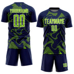 Custom Navy Neon Green-White Curve Lines Sports Sublimation Soccer Uniform Jersey