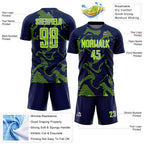 Custom Navy Neon Green-White Curve Lines Sports Sublimation Soccer Uniform Jersey