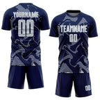 Custom Navy Silver-White Curve Lines Sports Sublimation Soccer Uniform Jersey