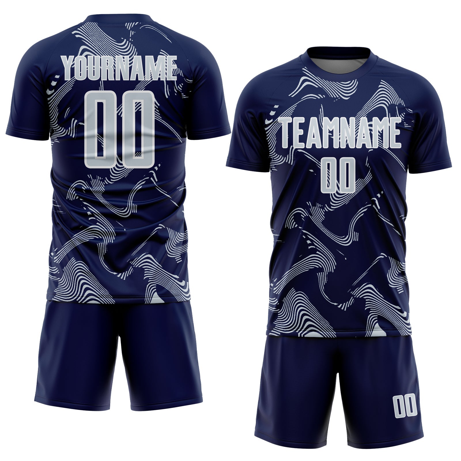 Custom Navy Silver-White Curve Lines Sports Sublimation Soccer Uniform Jersey