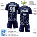 Custom Navy Silver-White Curve Lines Sports Sublimation Soccer Uniform Jersey