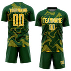 Custom Green Yellow-White Curve Lines Sports Sublimation Soccer Uniform Jersey