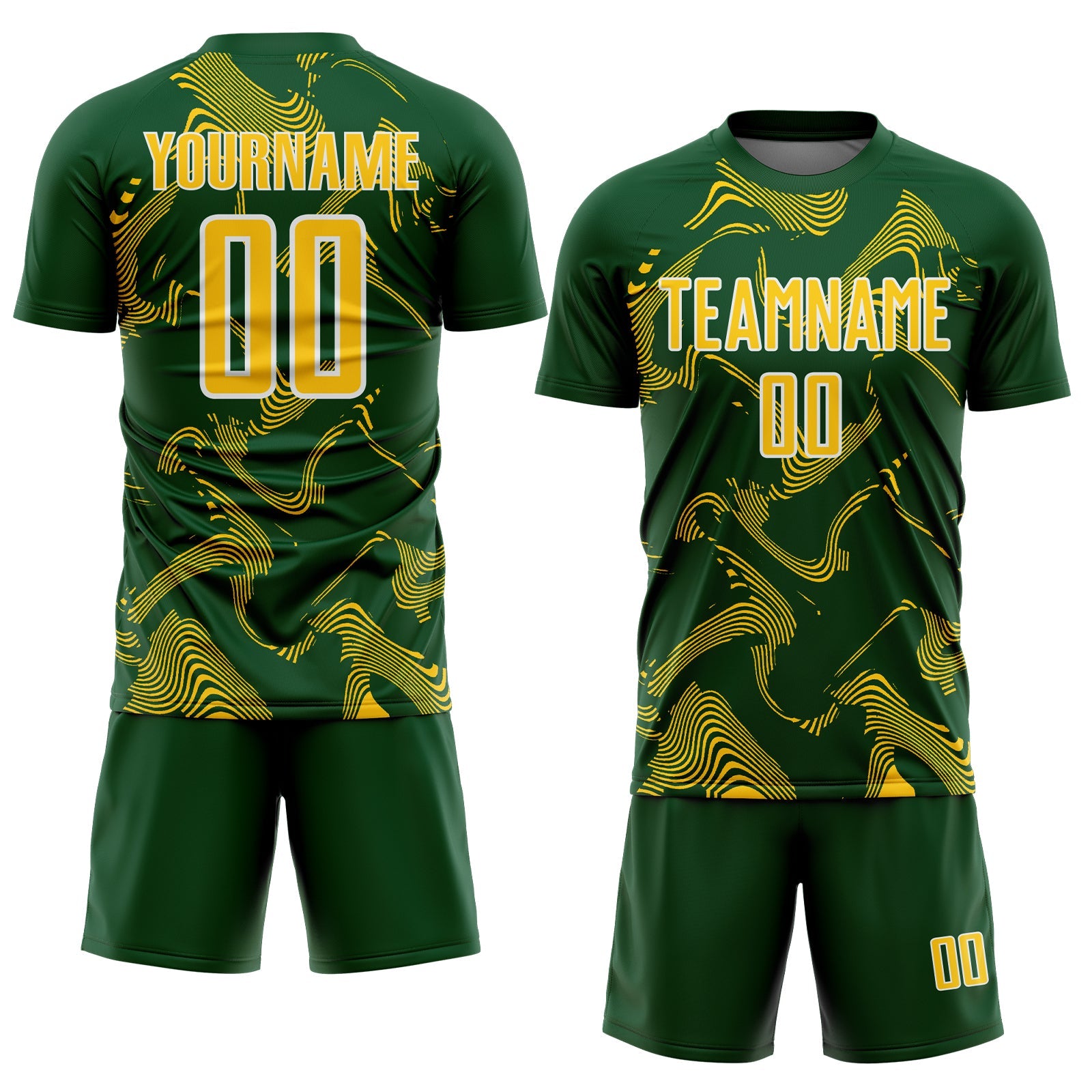 Custom Green Yellow-White Curve Lines Sports Sublimation Soccer Uniform Jersey