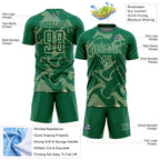 Custom Kelly Green Cream Curve Lines Sports Sublimation Soccer Uniform Jersey