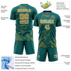 Custom Teal Old Gold-White Curve Lines Sports Sublimation Soccer Uniform Jersey