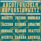 Custom Teal Old Gold-White Curve Lines Sports Sublimation Soccer Uniform Jersey