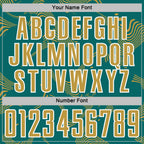 Custom Teal Old Gold-White Curve Lines Sports Sublimation Soccer Uniform Jersey