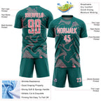 Custom Teal Medium Pink-White Curve Lines Sports Sublimation Soccer Uniform Jersey