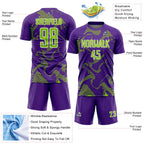 Custom Purple Neon Green-White Curve Lines Sports Sublimation Soccer Uniform Jersey