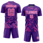 Custom Purple Pink-White Curve Lines Sports Sublimation Soccer Uniform Jersey