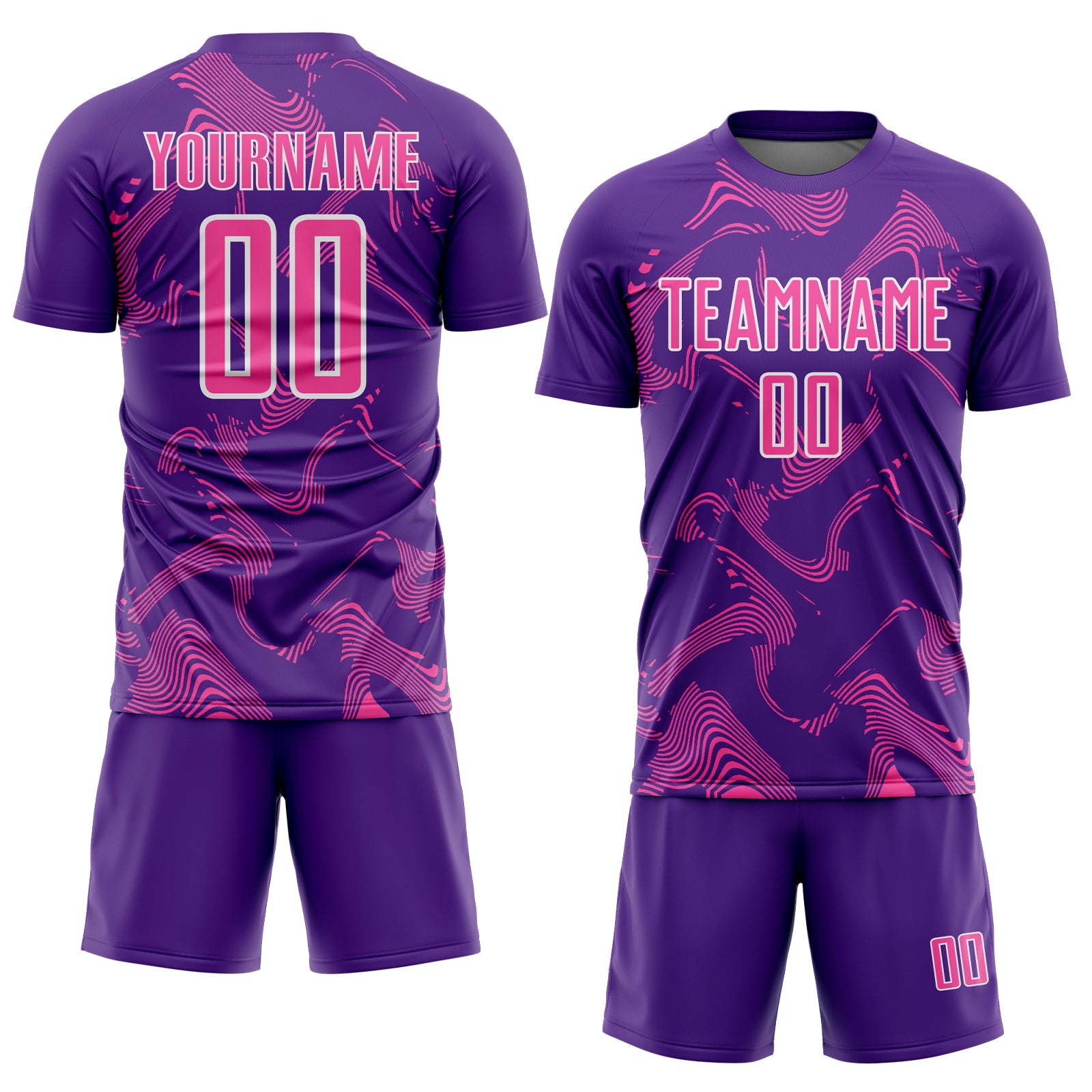 Custom Purple Pink-White Curve Lines Sports Sublimation Soccer Uniform Jersey