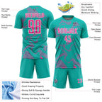 Custom Aqua Pink-White Curve Lines Sports Sublimation Soccer Uniform Jersey