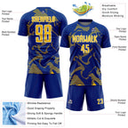 Custom Royal Yellow-White Curve Lines Sports Sublimation Soccer Uniform Jersey
