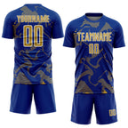 Custom Royal Old Gold-White Curve Lines Sports Sublimation Soccer Uniform Jersey