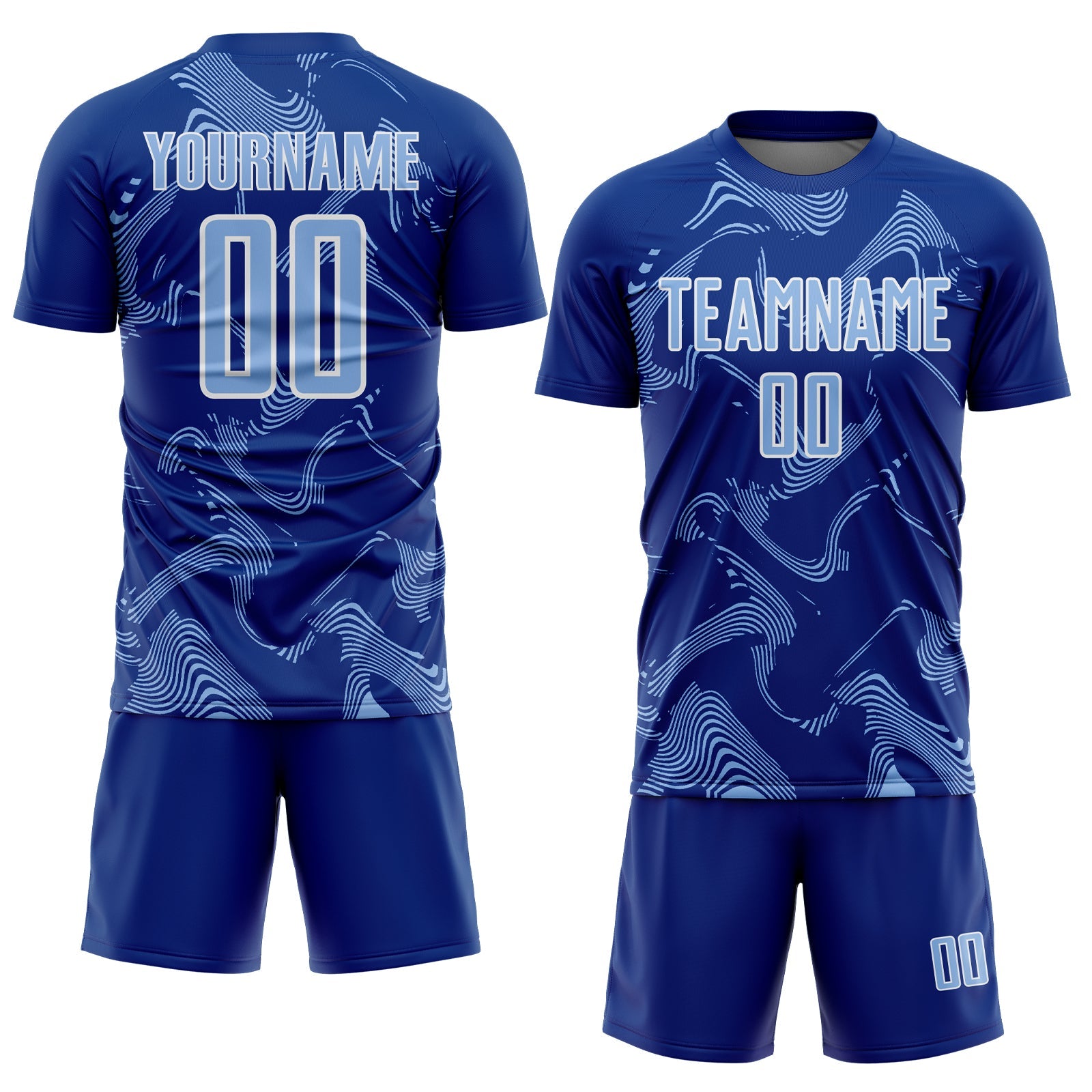 Custom Royal Light Blue-White Curve Lines Sports Sublimation Soccer Uniform Jersey