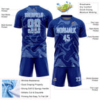 Custom Royal Light Blue-White Curve Lines Sports Sublimation Soccer Uniform Jersey