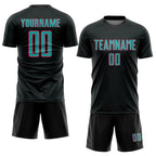 Custom Black Aqua-Neon Pink Geometric Shape Sports Sublimation Soccer Uniform Jersey