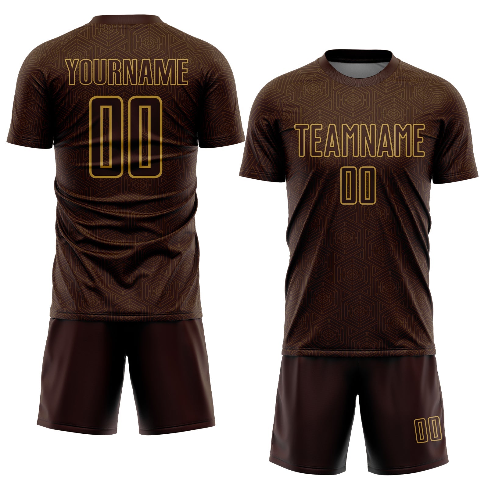 Custom Brown Old Gold Geometric Shape Sports Sublimation Soccer Uniform Jersey