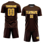 Custom Brown Gold-White Geometric Shape Sports Sublimation Soccer Uniform Jersey