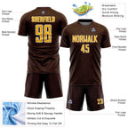 Custom Brown Gold-White Geometric Shape Sports Sublimation Soccer Uniform Jersey
