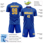 Custom Thunder Blue Yellow-White Geometric Shape Sports Sublimation Soccer Uniform Jersey
