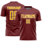 Custom Burgundy Gold-White Geometric Shape Sports Sublimation Soccer Uniform Jersey