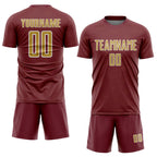 Custom Burgundy Old Gold-White Geometric Shape Sports Sublimation Soccer Uniform Jersey
