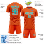 Custom Orange Aqua-White Geometric Shape Sports Sublimation Soccer Uniform Jersey