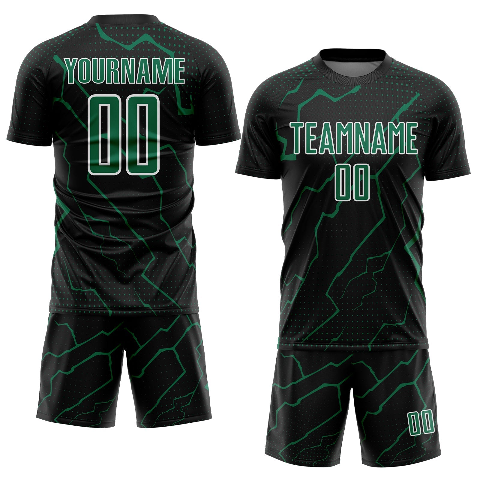 Custom Black Kelly Green-White Lightning Sports Sublimation Soccer Uniform Jersey