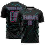 Custom Black Teal-Pink Lightning Sports Sublimation Soccer Uniform Jersey