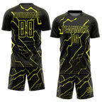 Custom Black Neon Yellow Lightning Sports Sublimation Soccer Uniform Jersey