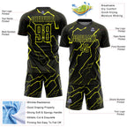 Custom Black Neon Yellow Lightning Sports Sublimation Soccer Uniform Jersey