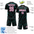 Custom Black White Aqua-Pink Lightning Sports Sublimation Soccer Uniform Jersey