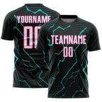 Custom Black White Aqua-Pink Lightning Sports Sublimation Soccer Uniform Jersey