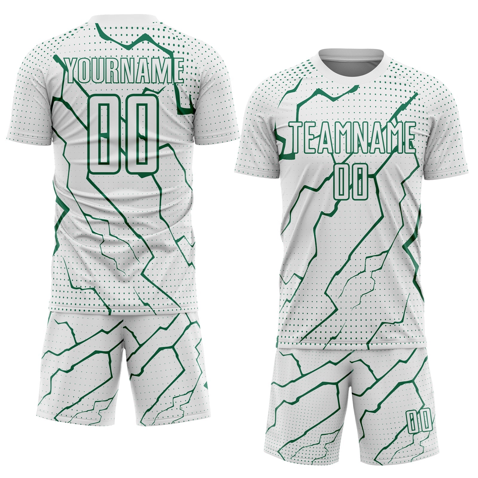 Custom White Kelly Green Lightning Sports Sublimation Soccer Uniform Jersey
