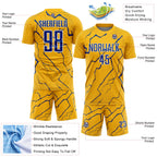 Custom Gold Royal-White Lightning Sports Sublimation Soccer Uniform Jersey