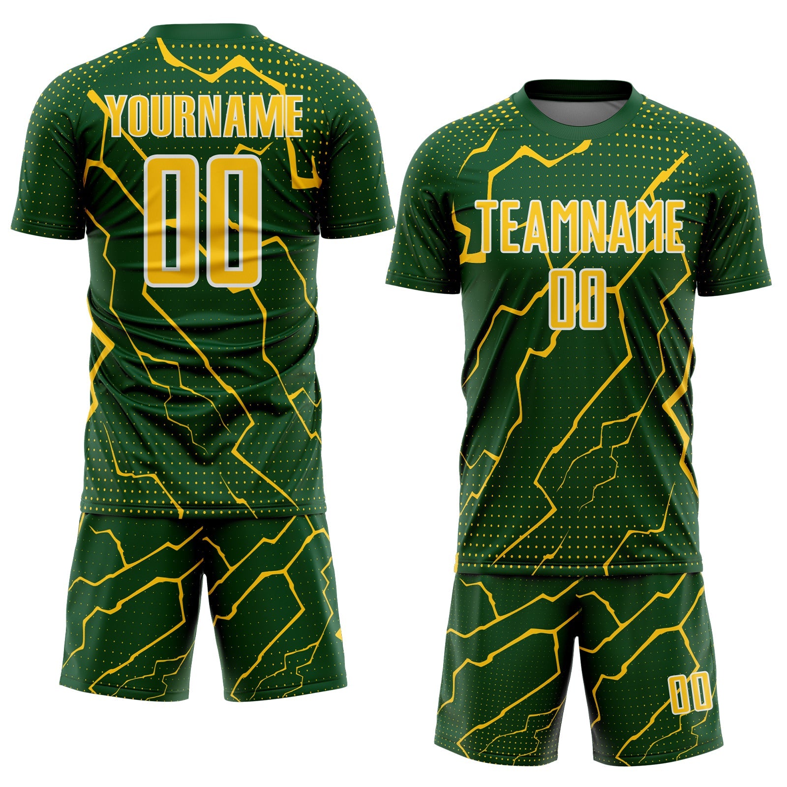 Custom Green Yellow-White Lightning Sports Sublimation Soccer Uniform Jersey