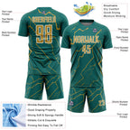 Custom Teal Old Gold-White Lightning Sports Sublimation Soccer Uniform Jersey