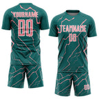 Custom Teal Medium Pink-White Lightning Sports Sublimation Soccer Uniform Jersey