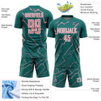 Custom Teal Medium Pink-White Lightning Sports Sublimation Soccer Uniform Jersey