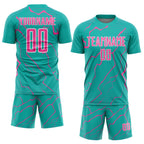 Custom Aqua Pink-White Lightning Sports Sublimation Soccer Uniform Jersey
