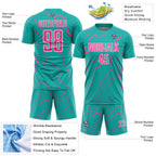 Custom Aqua Pink-White Lightning Sports Sublimation Soccer Uniform Jersey